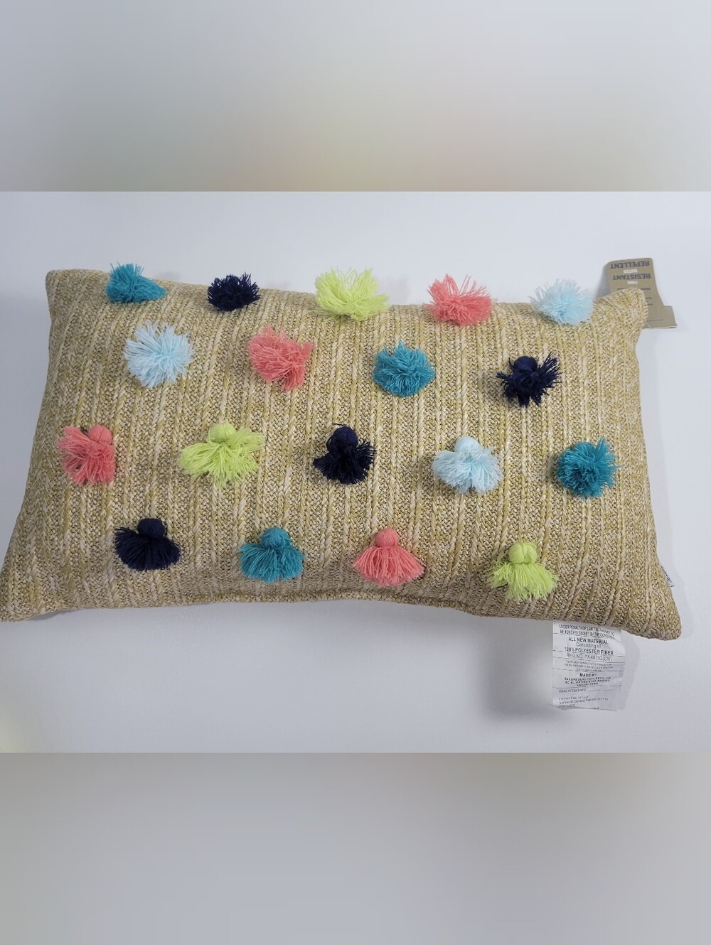 Tommy Bahama Indoor Outdoor Straw Pom Pom Throw Pillow